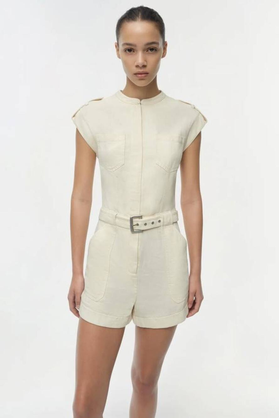 Simkhai Tinka Belted Romper in Ecru 6
